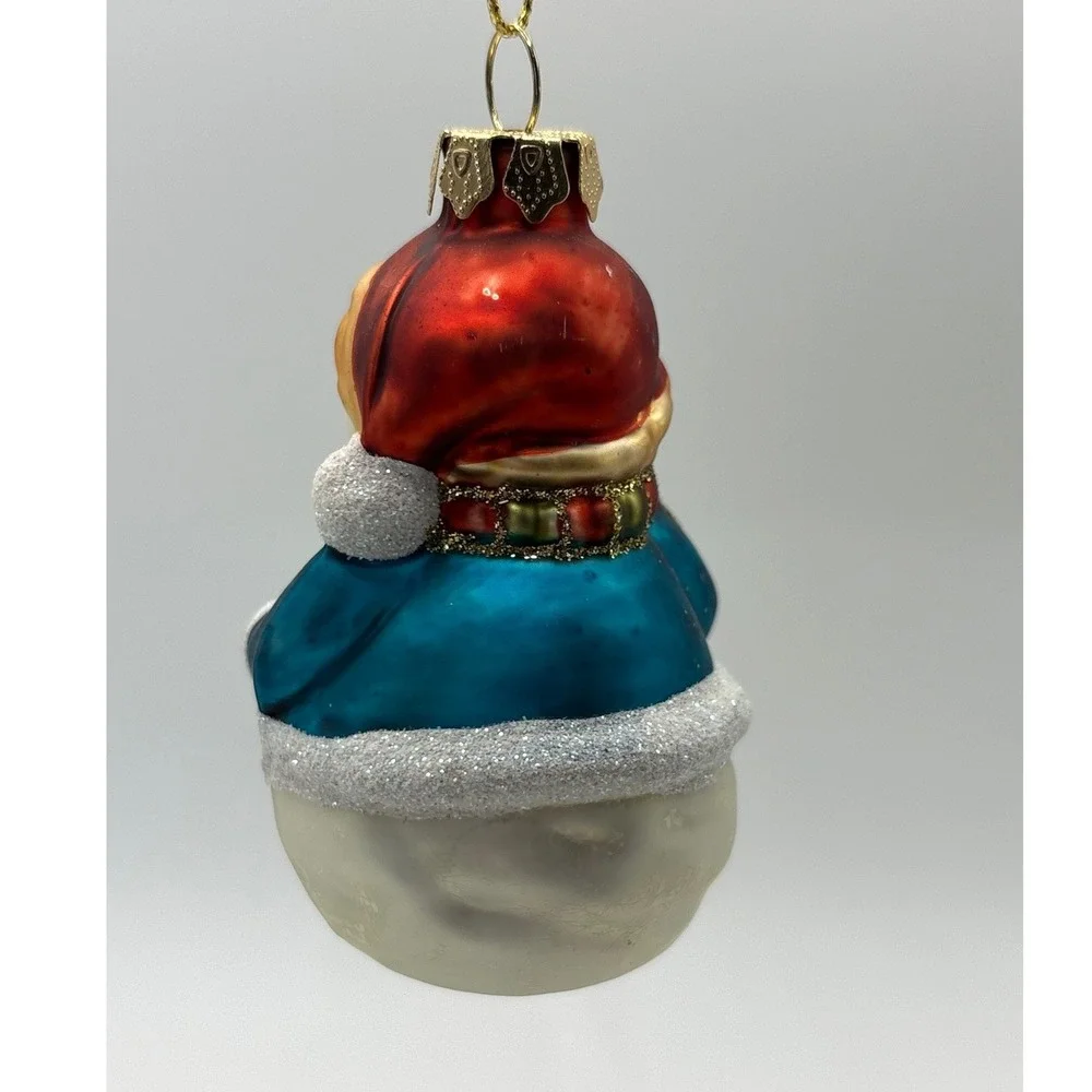 Vintage Blown Glass Snowman Christmas Ornament Blue Coat Red Hat Holiday Decor